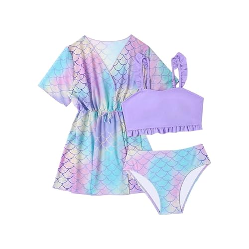 Traje de baño para niña Bikini Set Niños Verano Niña Traje de baño 3 piezas Traje de baño Cubierta superior con pantalones cortos de playa Falda Niños Traje de baño Surf Soporte Bikini, Color lila