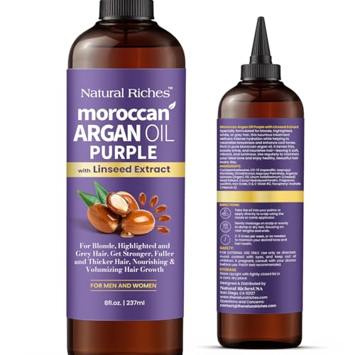 Natural Riches Purple Moroccan Argan Oil for Hair with Linseed Extract Anti-Brass Formula for Blonde Silver Platinum & Grey Hair Neutralize Yellow Tone Smooths Frizz & Restore Shine 8 fl oz