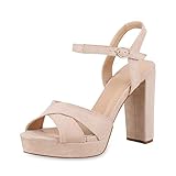 sandaletten cremefarben  SCARPE VITA Damen Plateau Sandaletten Blockabsatz High Heels Party Schuhe Riemchensandaletten Sommer Absatzschuhe 173877 Creme Total 38