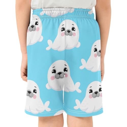 J JOYSAY Cartoon Seal Blue Boys Athletic Shorts Kids Youth Casual Shotrs with Pockets Elastic Waistband3