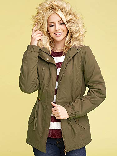 Lock And Love Ll Wjc2068 Womens Inner Fur Lined Military Anorak Parka Jacket Detachable Hood Fur Trim L Olive #TOP4