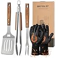 onlyfire 5-Piece Grill Tool Set, Stainless Steel Griddle Accessories for Outdoor Camp Chef, Multifunctional Grill Utensil Set Including Grill Spatula, Meat Fork, Barbecue Tong and BBQ Gloves