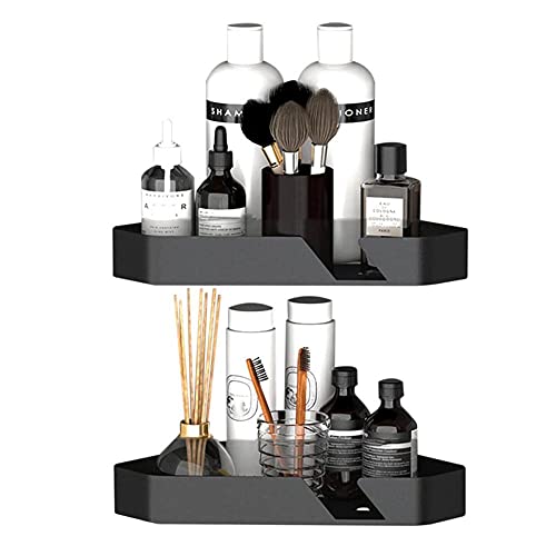 Estante de Ducha Estante de Ducha Adhesivo Estantes de Ducha de Esquina Sin perforación Espacio montado en la Pared Aluminio para Inodoro de baño-Black_A2 Tier