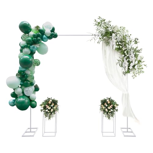 Support de ballons avec support de fleurs, 3 pièces, en métal, 200 x 200 cm, blanc doré, pour mariage, anniversaire, décoration de fête, blanc