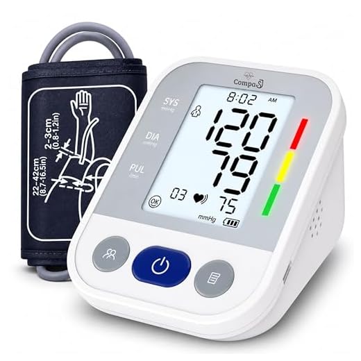 COMPASJ - Tensiómetro de brazo Monitor de Presión Arterial Digital Detección de Arritmia, Medición Precisa, Memoria hasta 99 lecturas, Brazalete Ajustable 22-42cm, para Mayores Familias. Incluye Pilas
