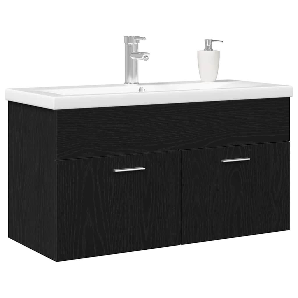 vidaXL Mobile da Bagno Rovere Nero 90 x 38,5 x 46 cm