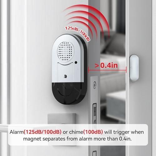 Door Alarms When Opened,Sanjie Window Alarm Magnet Sensor - 4 Pack,125dB Loud,Volume Control,2-in-1 Alarm & Chime for Kids Safety/Dementia Patients/Pool,Keep Your Home Security,Long Battery Life