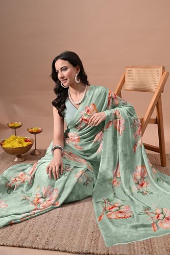 Image of MIRCHI FASHION Women Saree | Chiffon Chevron Zig Zag Printed Office Wear Sari with Blouse