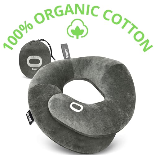 Image of BCOZZY Organic Cotton Double Support Neck Pillow for Travel - 3 Ergonomic Positions for Head, Neck, and Chin Comfort - Ideal for Sleeping Upright on Flights, Cars, and at Home - Large, Gray