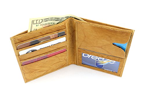 Bacci Mens Wallet Leather Trifold - Top grain cowhide Leather Wallet for Men with 1 ID window, 6 cards, 2 inner slots & 2 cash compartments - Timeless Hipster Men's Wallet (Tan)4