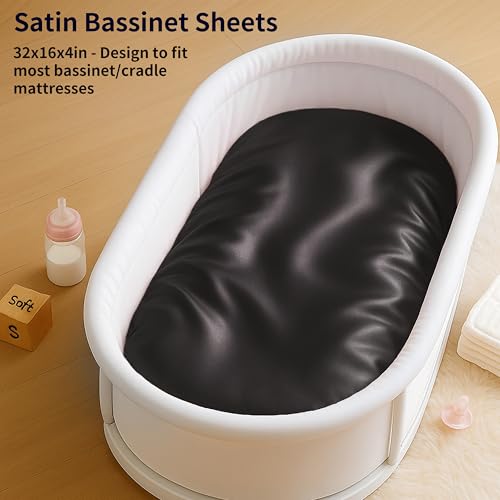 Image of Pro Goleem Satin Bassinet Sheet Great for Baby Hair Soft Silk Feeling Sheet for Cradle or Bassinet Pad&Mattress for Boys and Girls Gift for Newborn and Infant Black