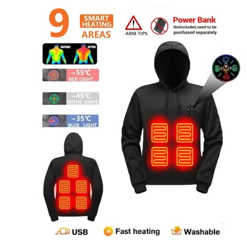 GOSEAGOTOFUN Heated Jacket Mens Womens Unisex Winter Warm Heated Hoodie Lightweight Hooded Sweatshirt for Outdoor Workout 01-Black X-Small - image 4
