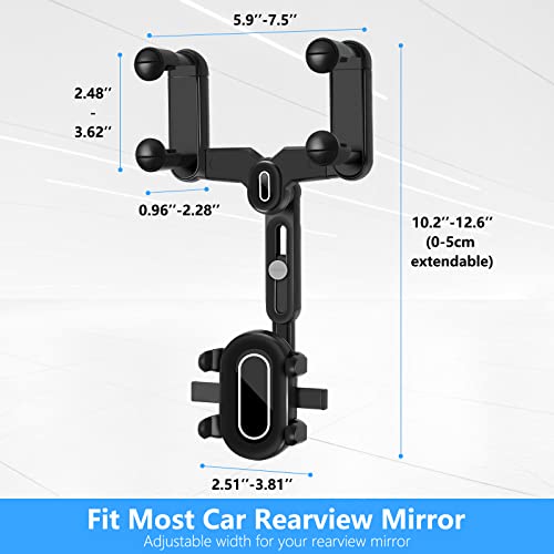 Image of LURICO Mobile Phone Holder Car Rear View Mirror - Universal 360 Rotatable and Retractable Phone Holder - Multifunctional Holder for All Smartphones