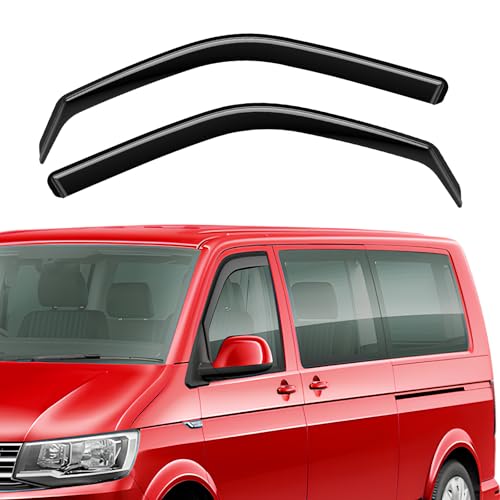 GEARMONSTER Deflectores de viento compatibles con VW T5 T6 2003 – 2024 – 2024, deflectores de lluvia integrados, deflectores de viento integrados, 2 unidades, color negro