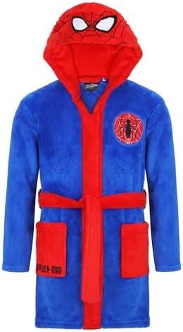 Marvel Spiderman badjas kinderen jongens fleece Spiderman kinderen ochtendjas met capuchon warm geschenk Gr. 98-128cm, blauw, 7-8 Jaar
