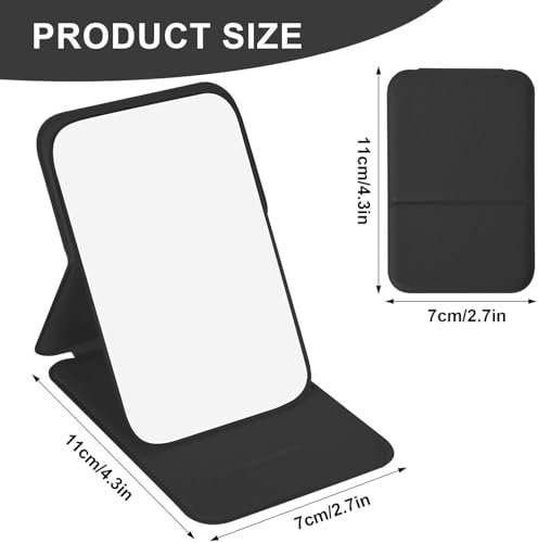 Image of Travel Mini Makeup Mirror (11x7 cm),Portable Folding Mirrorwith Stand,Light Weight and Slim Design for Purse,Travel,Use Anywhere,Easy Portability,Fits in Purse,Bag,Pocket (Black, Pack of 1)