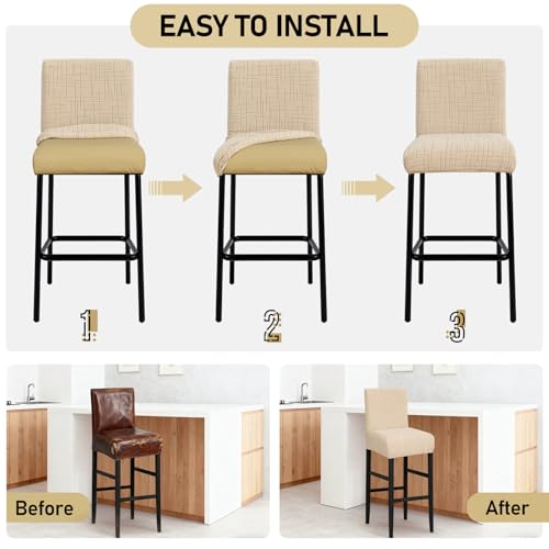 Image of JIUZHEN Camel Stretch Velvet Bar Stool Counter Covers Set of 4 | Washable Removable Rectangular Seat Covers, Water Resistant, Kitchen, Dining, Pub, Hotel, Wedding and Party Counter Stools