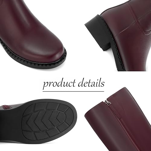 Image of Dsevht Black Knee High Boots for Women Faux Leather Elastic Low Heel Round Square Toe Side Zipper Fall Long Tall Boot
