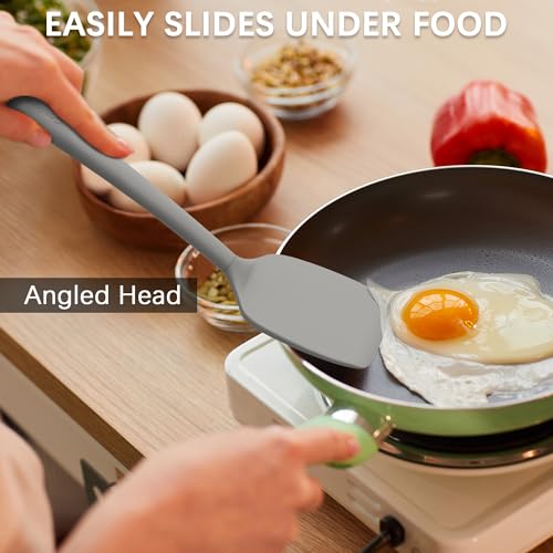 Image of Coukre 3 Pack Silicone Spatula Set, Heat Resistant to 500F, BPA-Free | Fish Spatula, Solid & Slotted Turners, Dishwasher Safe, Spatula Set for Eggs, Pancakes, Fish & Burgers, PureGray
