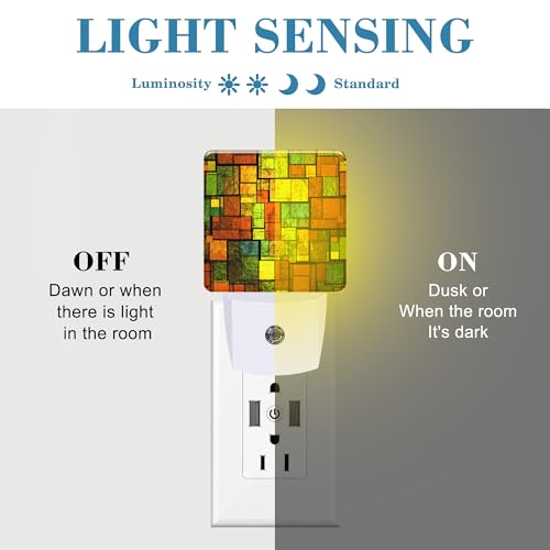 Image of Night Light Plug into Wall Colorful Stained Glass Wall Night Light with Dusk to Dawn Sensor Night Light for Kid Girls Boys Women Men Room Decor, Hallway, Kitchen, Bathroom, Nursery, Stairs