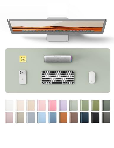YSAGi Leather Desk Protector, Office Mat, Large Mouse Mat, Non-Slip PU Leather Blotter, Laptop Pad, Waterproof Writing Pad for Office and Home (Grayish Green, 23.6' x 13.8')