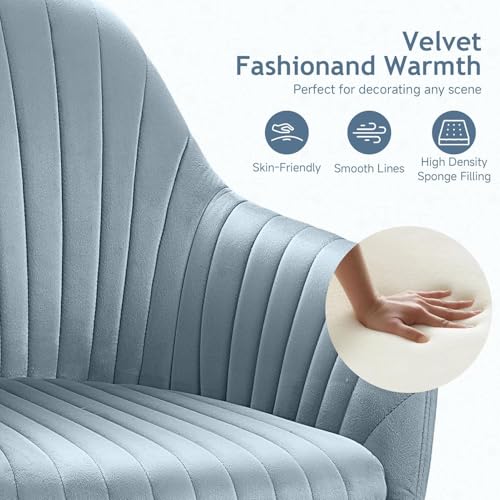 Image of AZAKEE Velvet Office Chair with Wheels & Armrests - Mid-Back Swivel Desk Chair for Home Office, Study, Bedroom & Vanity - Adjustable Height, Comfortable & Stylish (Grey)