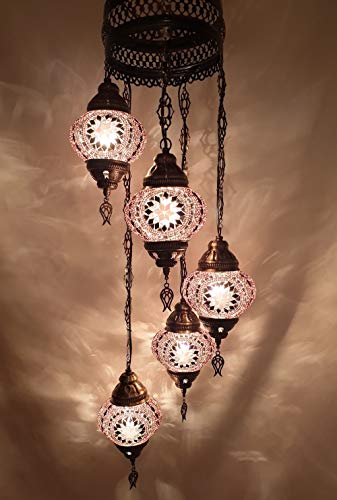 Demmex (Customizable Globes) 2019 Hard-Wired Or Plugin 1,3,5,7,9 Globes Chandelier Lights Turkish Moroccan Mosaic Ceiling Hanging Pendant Chandelier Light Lighting (5 Globes Plugin) #TOP4