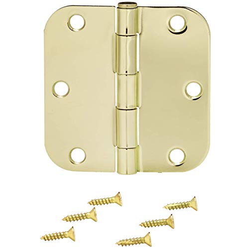 Amazon Basics Rounded 3.5 Inch X 3.5 Inch Door Hinges, 18 Pack, Polished Brass #TOP2