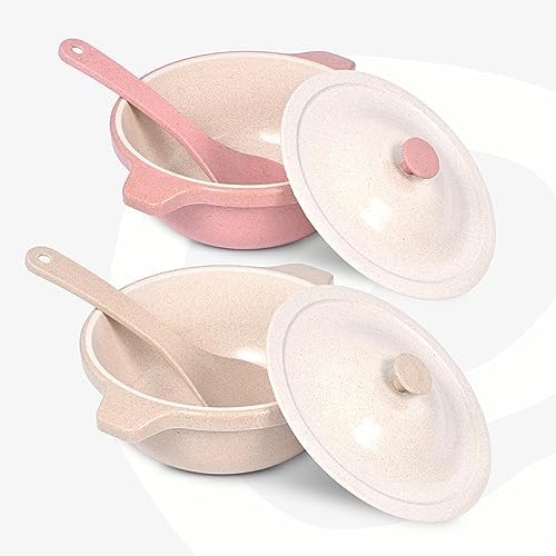 Eha Earth Friendly Mixing Bowls With Lids Set Of 2 | Microwave Safe Serving Bowls | Made with Rice Husk and Bamboo Fibers | 42 oz | Innocent-Sand
