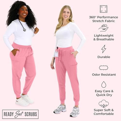 Image of READY SET SCRUBS - Scrub Pants for Women - 2 Pack - Cargo Jogger Pants Set with 8 Pockets - Yoga Waistband - Soft & Stretchy