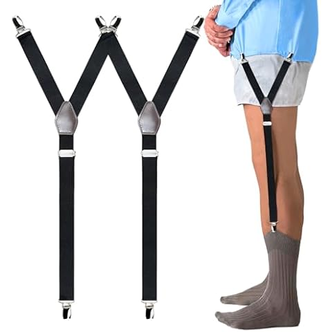 Linemoon Shirt Stays for Men Adjustable Elastic Dress Shirt Garters Holder Straps with Non-slip Clips (1 Pair, Black) Cover