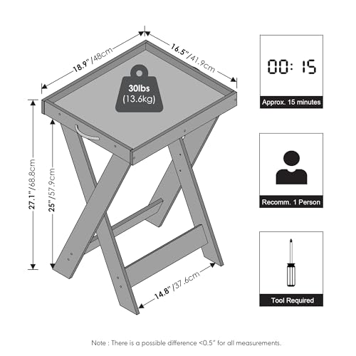Furinno Classic Night Stand, Square Nightstand with X-Legs, Removable Tray Top End Table, Criss-Crossed Leg Side Table, Bedside Table, Tray Table, for Bedroom, Closet, Dorm, Espresso - image 3