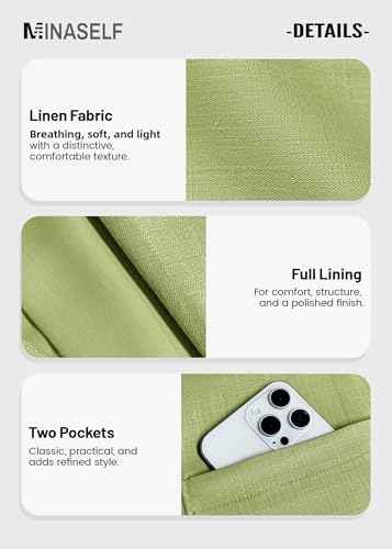 Image of Mina Self 2026 Summer Women's Linen Blazer Jacket - Lightweight Breathable 3 /4 Stretchy Ruched Sleeve Casual Work with Pocket