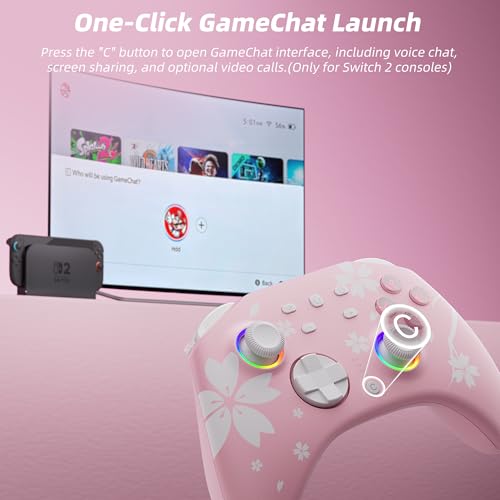 Image of Mytrix Wireless Controllers for Switch /Switch 2, Windows PC iOS Android Steam /Steam Deck, Sakura Pink Bluetooth Controller with Programmable, Hall Effect Joysticks, Adjustable LED Light /Turbo /Vibration