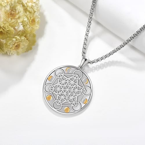 Metatrone's Cube Necklace Sterling Silver Sacred Geometry Seal of Metatron Cube Pendant for Men Spiritual Connection Jewelry Gift for Men4