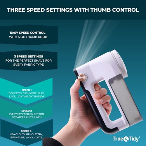 True & Tidy XL Rechargeable Fabric Shaver with Light, 6-Leaf Steel Blades, 3-Speed Motor, LED Digital Display, Lint Remover for Clothes, Furniture & Upholstery (White, Turbo) - Thumbnail 4