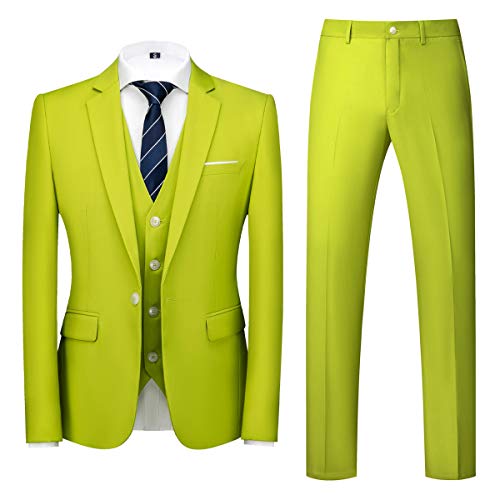MOGU Mens Slim Fit 3 Piece Suit Blazer Jacket Pants and Vest Set