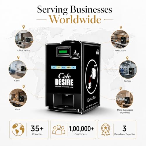 Image of Cafe Desire 4-Lane LED Tea And Coffee Vending Machine For Office Use, Fully Automatic With 4 Beverage Options And Auto Cleaning - VM30