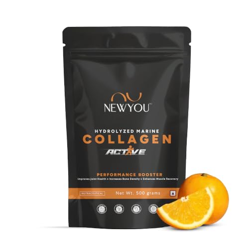 Image of NewYou Active Marine Collagen Powder for Joint & Bone Support | With Glucosamine, Hyaluronic Acid & Vitamin C | Supports Flexibility & Mobility | Orange Flavour | 500g