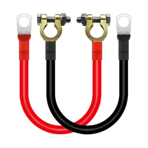 HAMOJUF 2PCS 2AWG 20 Inch Car Battery Cables, 50CM Automotive Power Inverter Wire Set with 3/8" Terminals Lugs and Connectors Clamps, Vehicle Battery Inverter Cables, Universal Fit
