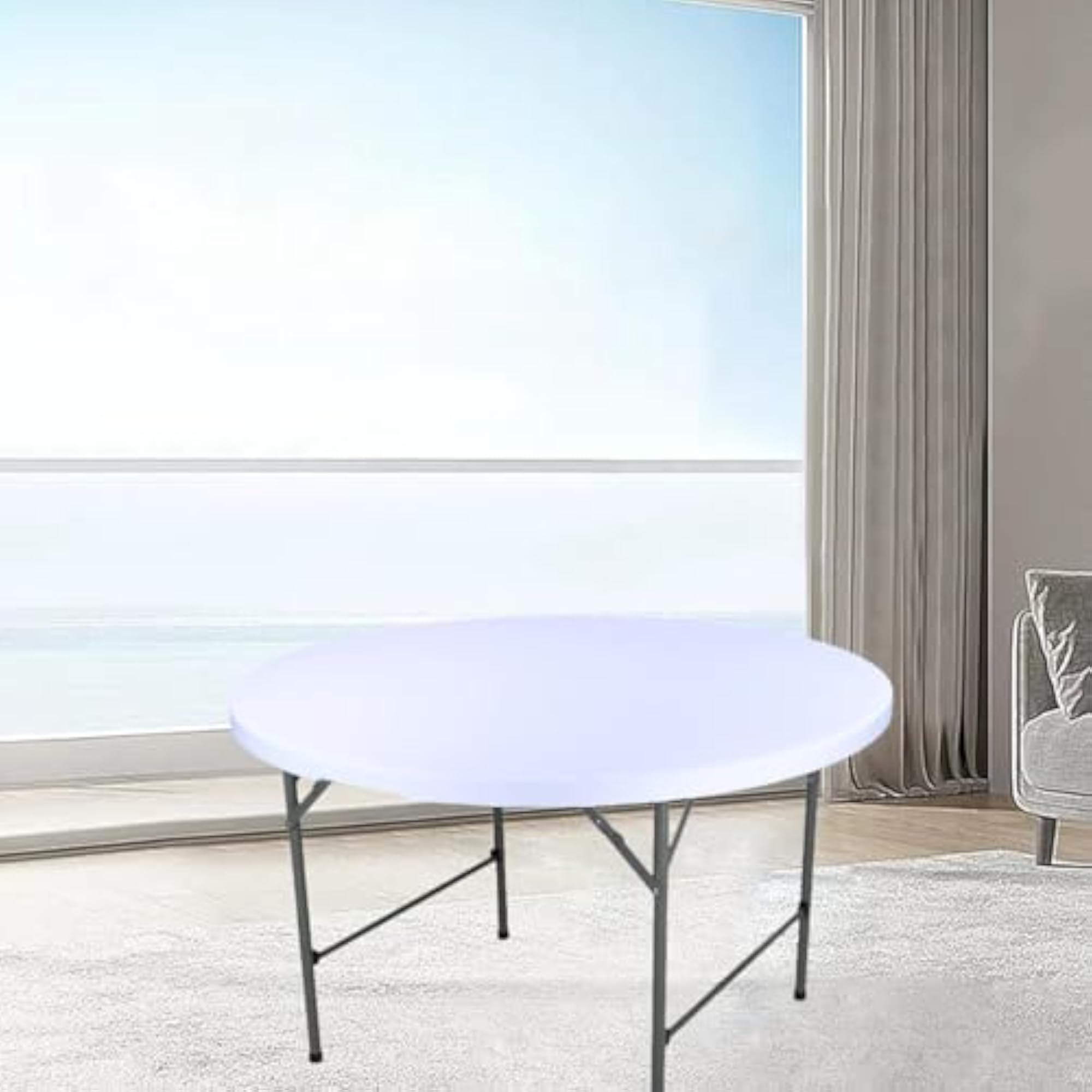 Fitted Round Table Cloth with Elastic Edge, White