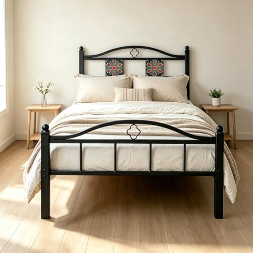 Twin Size Bed Frame with Headboard Footboard, Victorian Metal Platform Beds