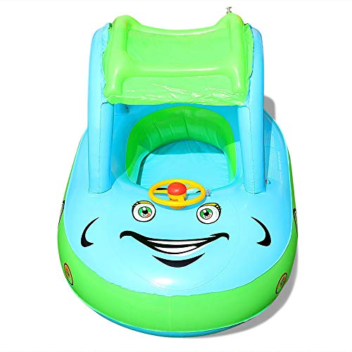 Tomshin Assento flutuante inflável para-sol para bebês anel de natação em forma de carro anel