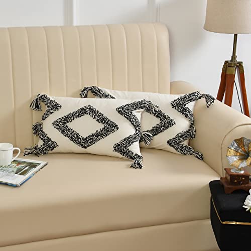 Image of Sofa Cushion Cover Cotton for Living Room Couch Soft Pillow Cover Size 12x20 Inch Black Diamond Pack of 1