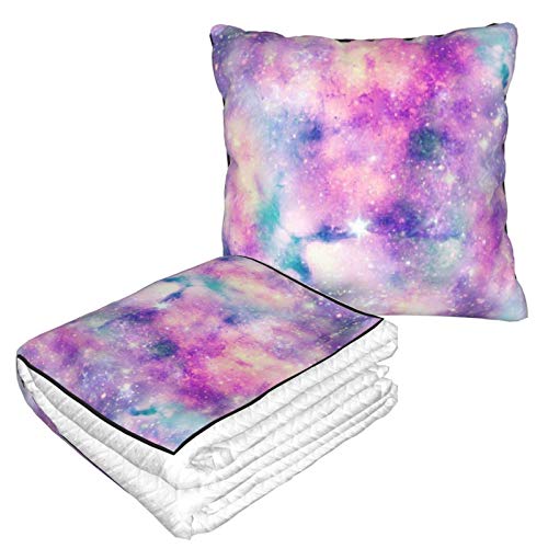 Pillow Blanket 2 in 1 Starry Galaxy Colours Blanket Lightweight Plush Bed Throw Convertible Fleece Blanket Soft Travel Neck Pillow Sofa Combo
