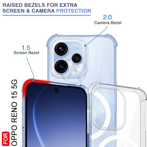 Image of AESTMO Clear Back Cover for Oppo Reno 15 5G | 360 Protection | Transparent Back Cover for Oppo Reno 15 5G (PC + TPU, Compatible with MagSafe Accessories, Transparent Bumper)