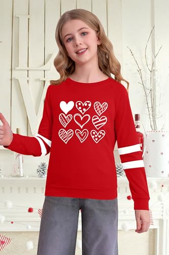 Image of LAZYCHILD Kids Valentine Shirt Girls Valentines Day Shirts Heart Graphic Long Sleeve Striped Tee Tops 5-14 Years