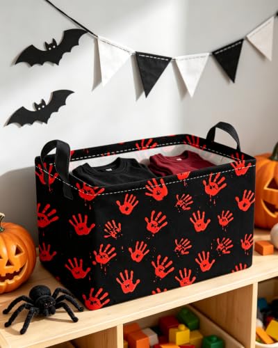 Image of Essme Rectangular Halloween Baskets,Ghost Storage Box,Cute Basket for Kids with Handles for Room Decor, Book Bins,Shelf Basket.(Handprint)