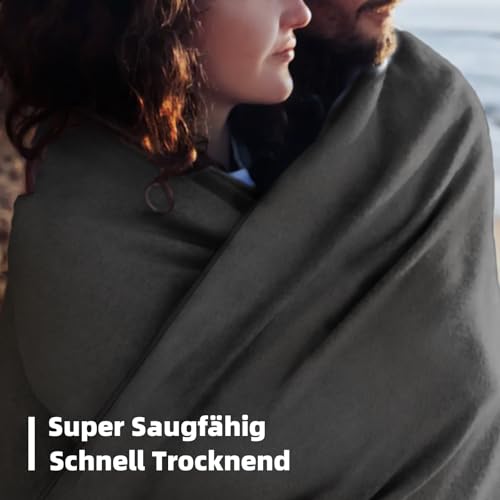 damoguin 3er-Set Mikrofaser Handtuch, Groß (180*80cm) & 2 Stück Klein (80*40cm) Schnelltrocknende Microfaser Fitness Handtücher, als Sporthandtuch, Strandtuch, Badetuch und Reisehandtuch (Dunkelgrau)