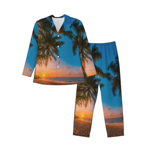 Pyjama à manches longues pour homme au style palmier hawaïen